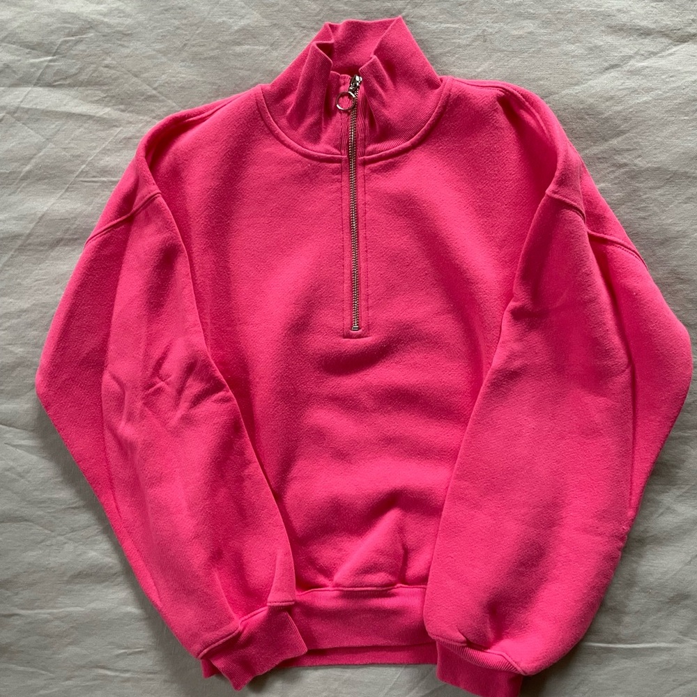 J Crew Hot Pink Quarter Zip Sweatshirt